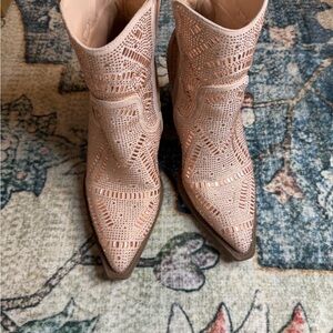 Very G Blush Beaded Laser-Cut Ankle Boots (Worn Once)